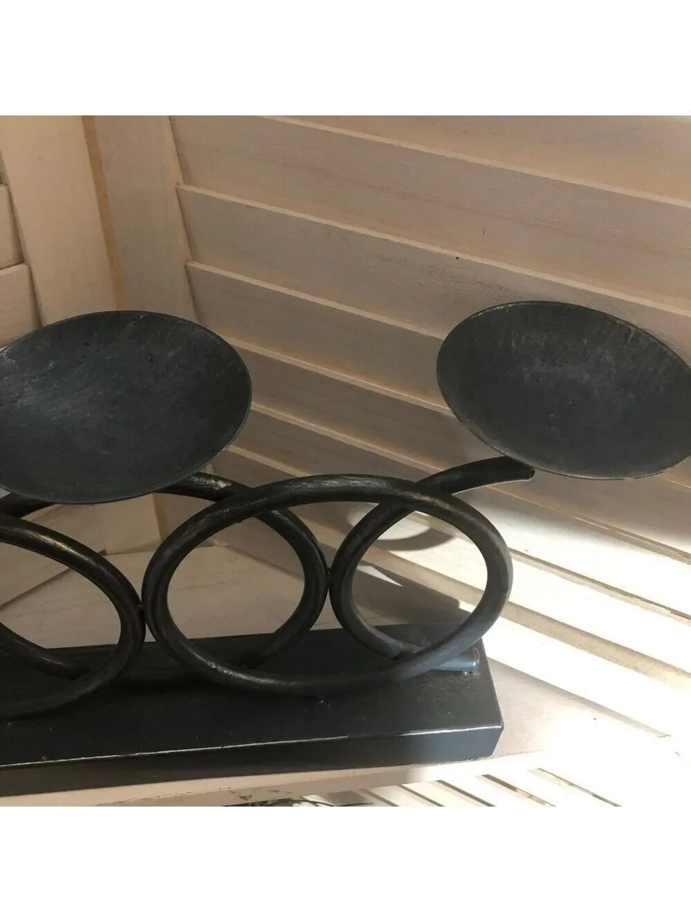 Metal Ring Candelabra Candle Holder Tabletop Black Three Piece